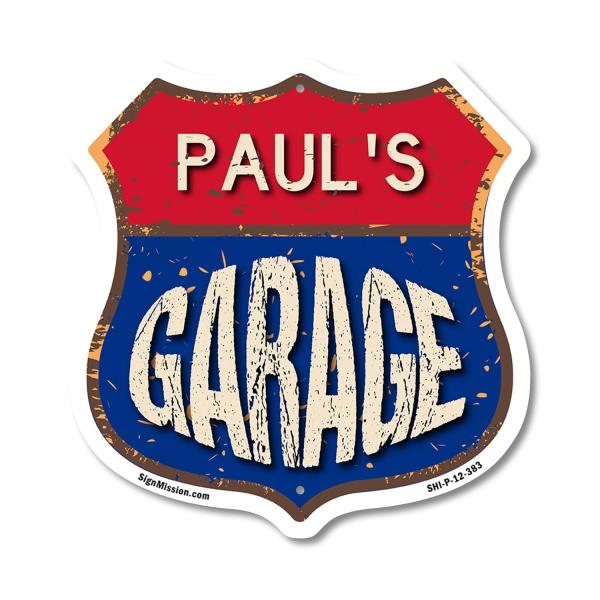 Paul's Garage 12 inch X 12 inch Shield Shaped Comm...