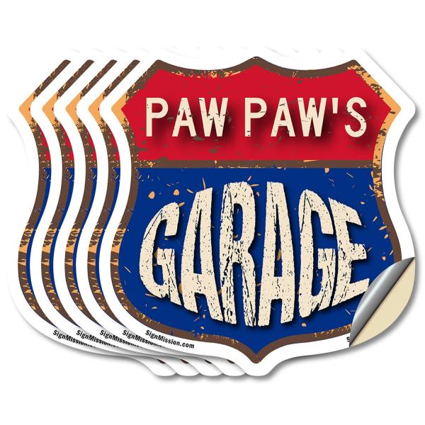 Paw Paw's Garage (5 Pack) 4 inch X 4 inch Shield S...