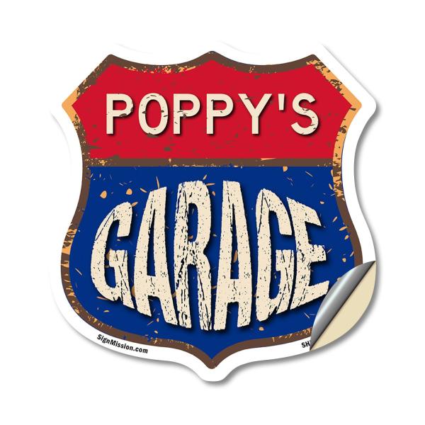Poppy's Garage 18 inch X 18 inch Shield Shaped Hea...