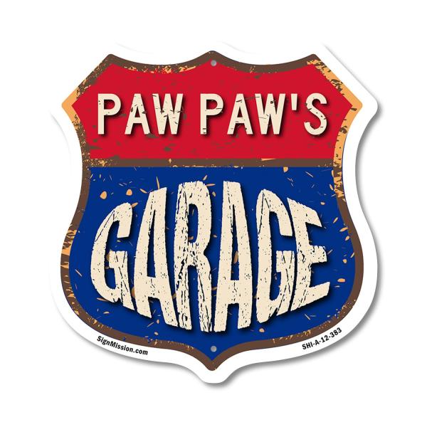 Paw Paw's Garage 12 inch X 12 inch Shield-Shaped R...