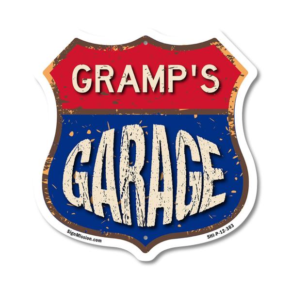 Gramp's Garage 12 inch X 12 inch Shield Shaped Com...