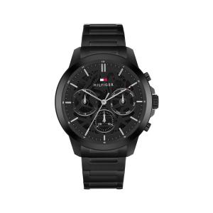 Tommy Hilfiger メンズ 多機能クォーツ 44mm ブラックIONICケース スケルトンダイヤル ブラックブレスレット 防水5気圧