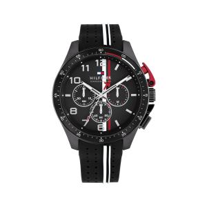 Tommy Hilfiger 1792168 メンズ クロノグラフ 46mm ブラックシリコンストラップ レーシングデザイン 防水5気圧