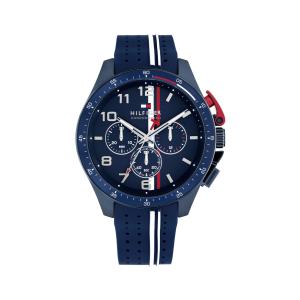 Tommy Hilfiger 1792169 メンズ クロノグラフ 46mm ブルーシリコンストラップ レーシングデザイン 防水5気圧
