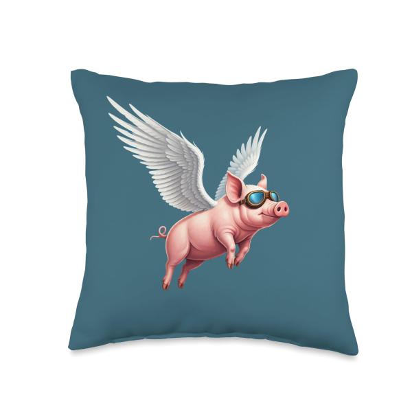 PIG FLYING WITH WINGS Throw Pillow