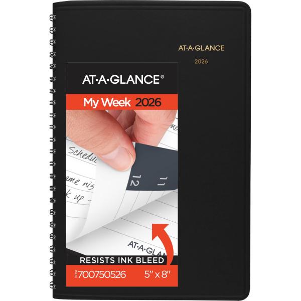 AT-A-GLANCE 2026年 予約帳 ウィークリー 5インチ x 8インチ S 毎時 ブラック...
