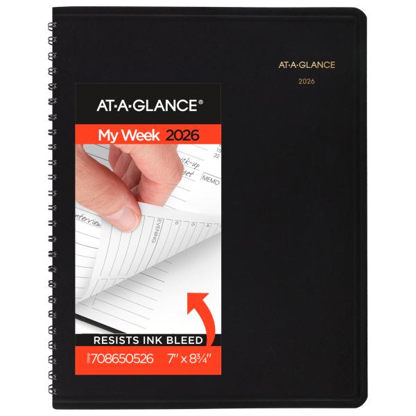 AT-A-GLANCE 2026年 予約帳 ウィークリー＆アワーリー 7インチ x 8.75インチ ...