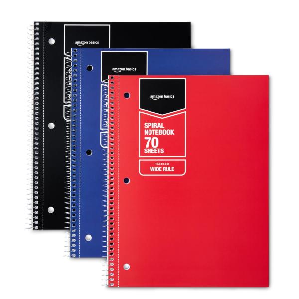 Amazon Basics (Amazonベーシック) ワイド罫線入りスパイラルノート 70シート ...