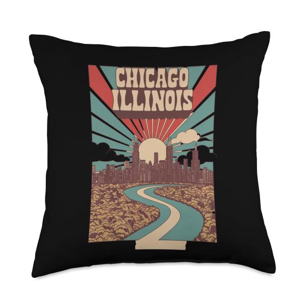 Vintage Chicago Illinois Skyline Cityscape Retro S...