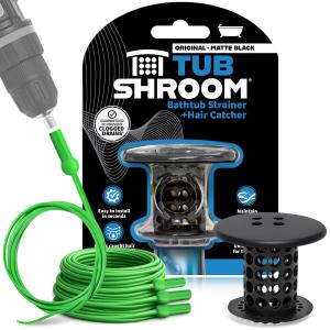 TubShroom 排水口ヘアキャッチャー - マットブラック - 1.5~1.75インチの浴槽排水口に対応 - 詰まりを防ぐ排水溝保護 排水溝4個付き 使い捨て排水蛇