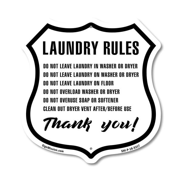 Laundry Rules 12 inch X 12 inch Shield Shaped Comm...