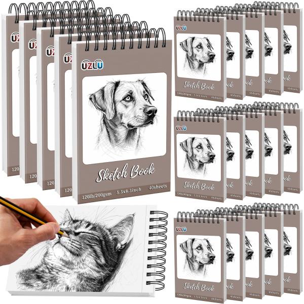 UZLU 20 Pack 5.5" x 8.5" Sketch Book Bulk 800 Shee...