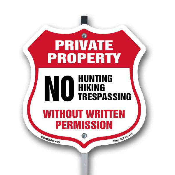 Private Property Shield Sign No Hunting Hiking Tre...