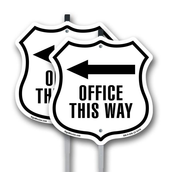 Office This Way Left 12 inch X 12 inch Shield Shap...