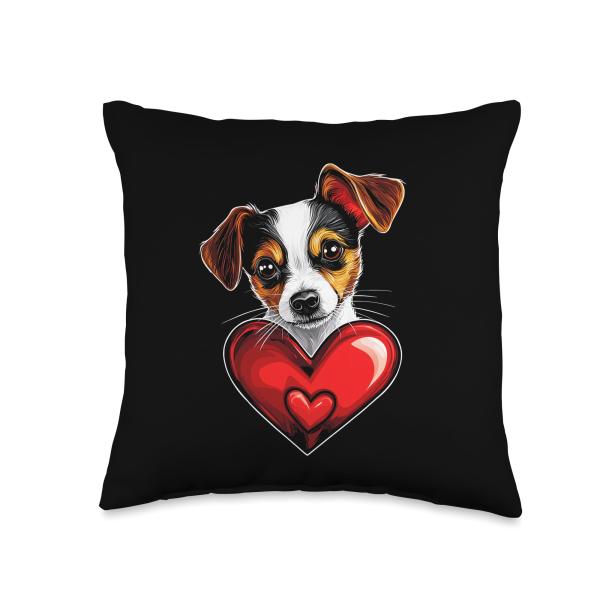 Valentine's Day Rat Terrier Dog Heart Throw Pillow