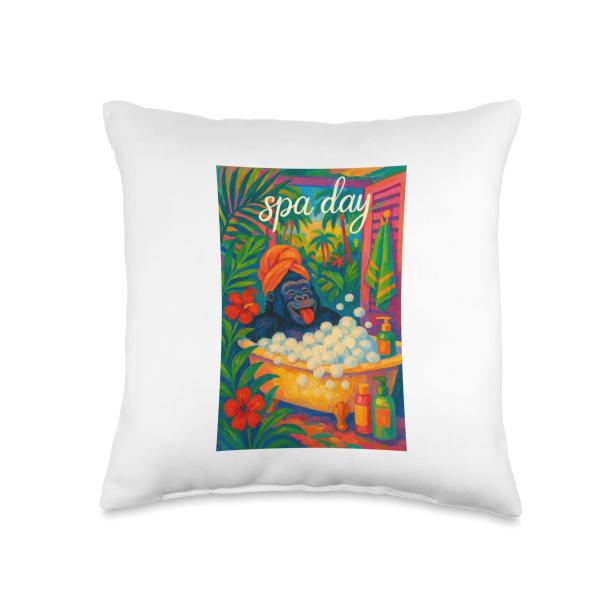 Funny Gorilla Spa Bath Painting Throw Pillow
