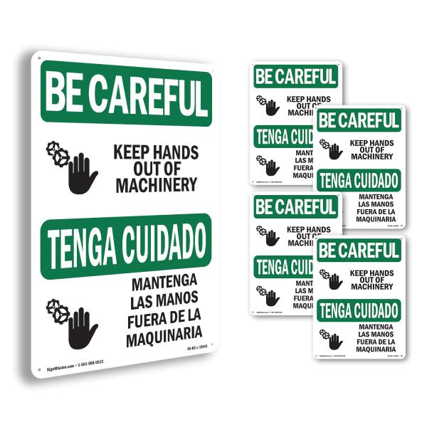 Keep Hands Out Of Machinery Bilingual OSHA Be Care...