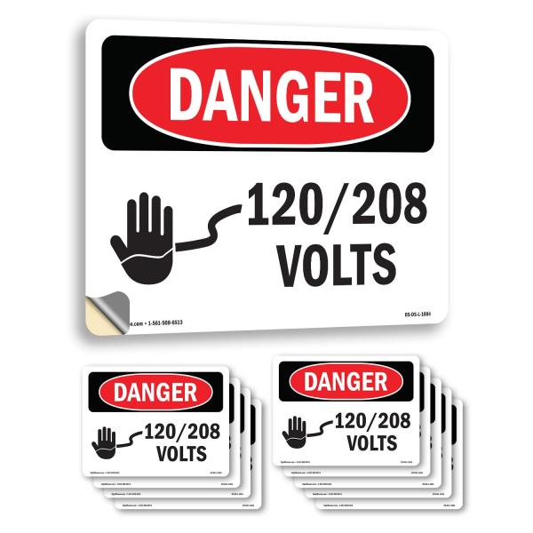 120 208 Volts OSHA Danger Vinyl Decal Label 5 Inch...