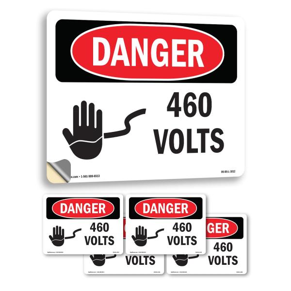 460 Volts OSHA Danger Vinyl Decal Label 5 Inch x 3...