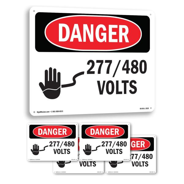 277 480 Volts OSHA Danger Rigid Plastic Sign 10 In...