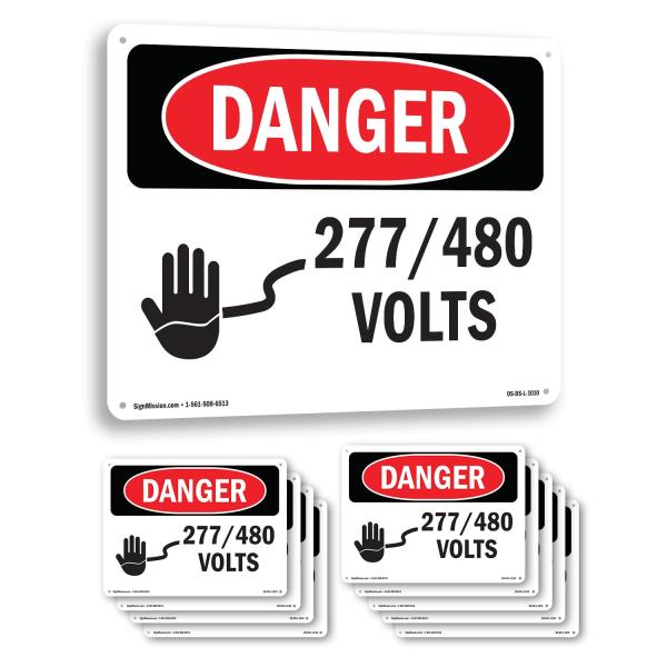 277 480 Volts OSHA Danger Rigid Plastic Sign 10 In...