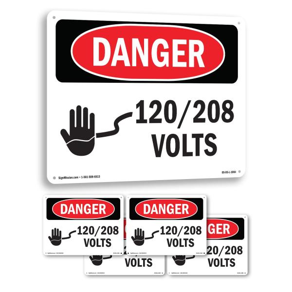 120 208 Volts OSHA Danger Aluminum Sign 14 Inch x ...