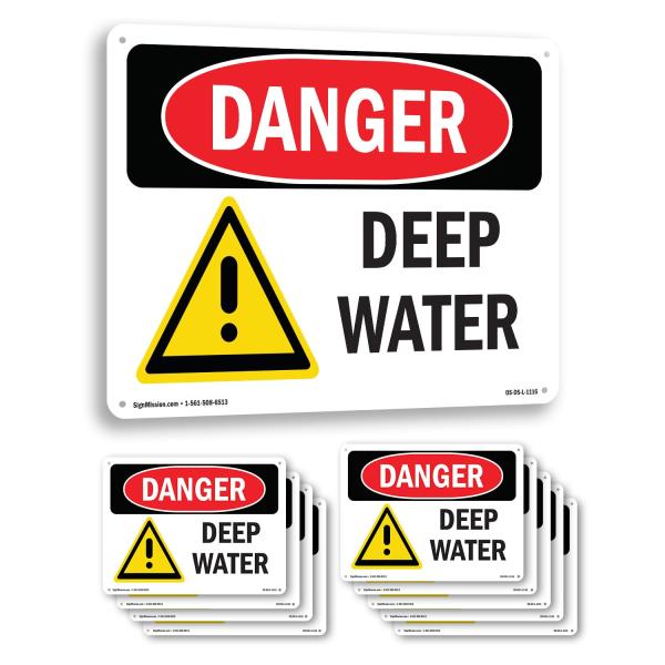 Deep Water OSHA Danger Aluminum Sign 10 Inch x 7 I...