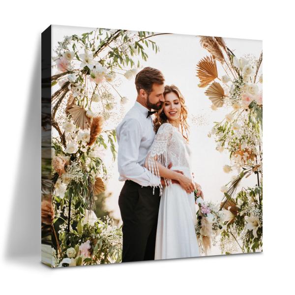 翌日発送 カスタムキャンバスプリント 写真付き (フレーム入り8x8) パーソナライズされた写真ギフ...