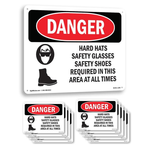 Hard Hats Safety Glasses Shoes Required OSHA Dange...