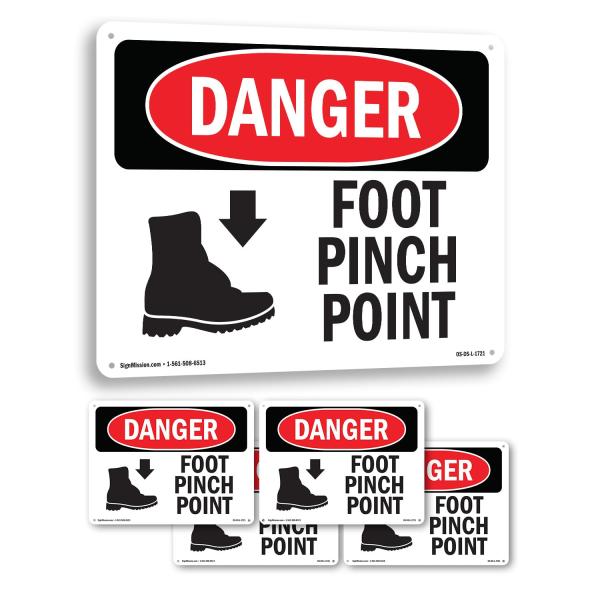 Foot Pinch Point OSHA Danger Aluminum Sign 14 Inch...