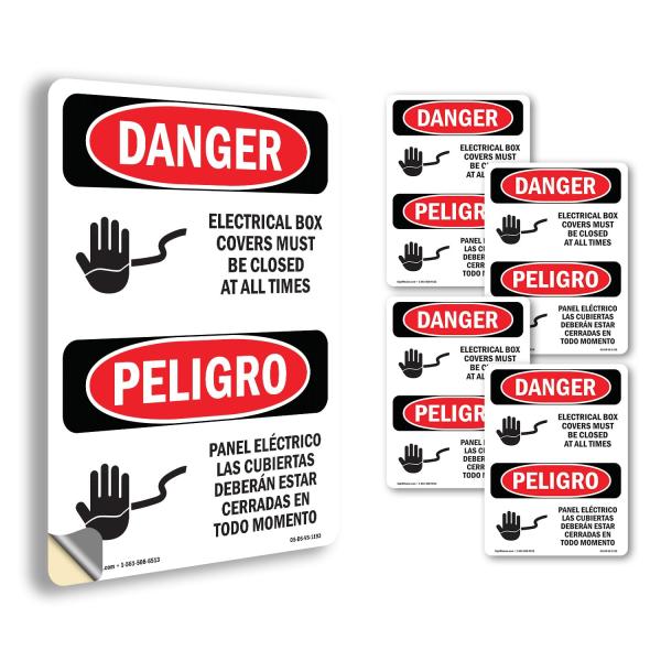 Electrical Box Covers Bilingual OSHA Danger Vinyl ...