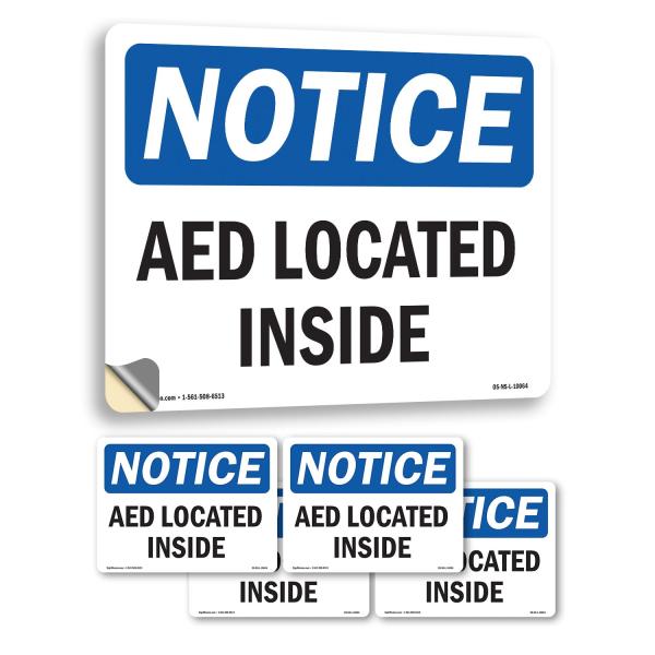 AED Located Inside OSHA Notice Vinyl Decal Label 7...