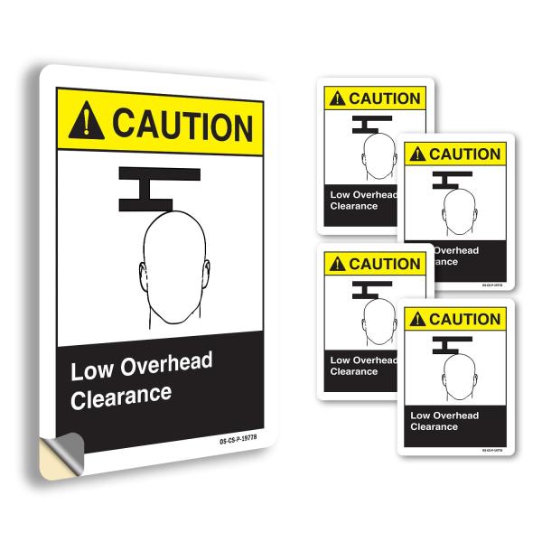 Low Overhead Clearance ANSI Caution Vinyl Decal La...