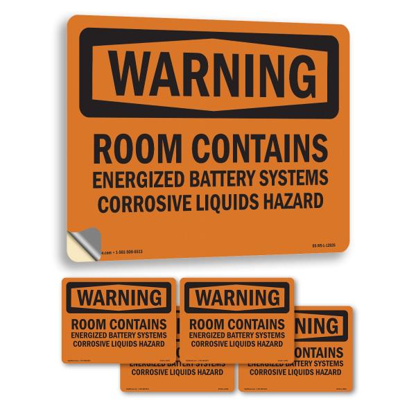 Room Contains Energized Battery OSHA WARNING Vinyl...