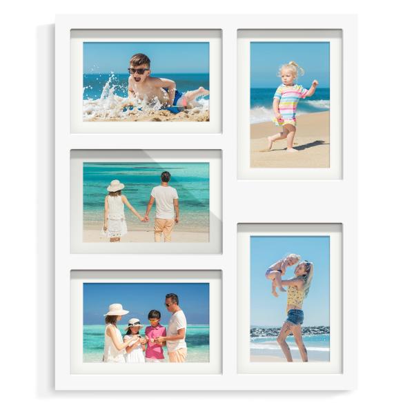 DUENPY 5x7 写真フレーム コラージュ 5枚収納 高精細ガラス製 ディスプレイ用マット 4x...