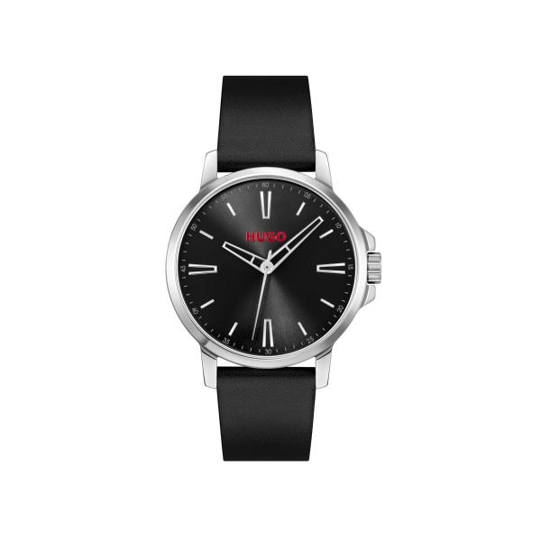 HUGO Men's #Smooth Watch, Black Leather Strap 3B M...