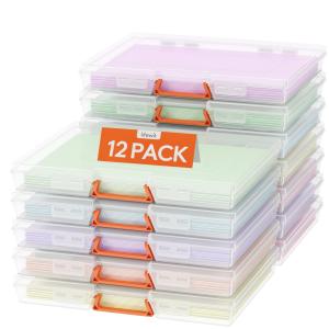 Lifewit プラスチック多目的収納ボックス ハンドル付き ラベル ジッパーポーチ12個 半透明A4 8.5 x 11レターサイズ ペーパー収納 プロジェクト用保存容器 クラフ
