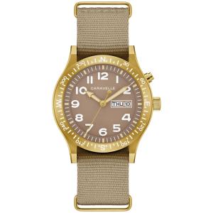 Caravelle by Bulova メンズ クォーツ Vintage Lite Up フィールド トープナイロン コンパスベゼル 曜日・日付 アンティークゴールド 44C113