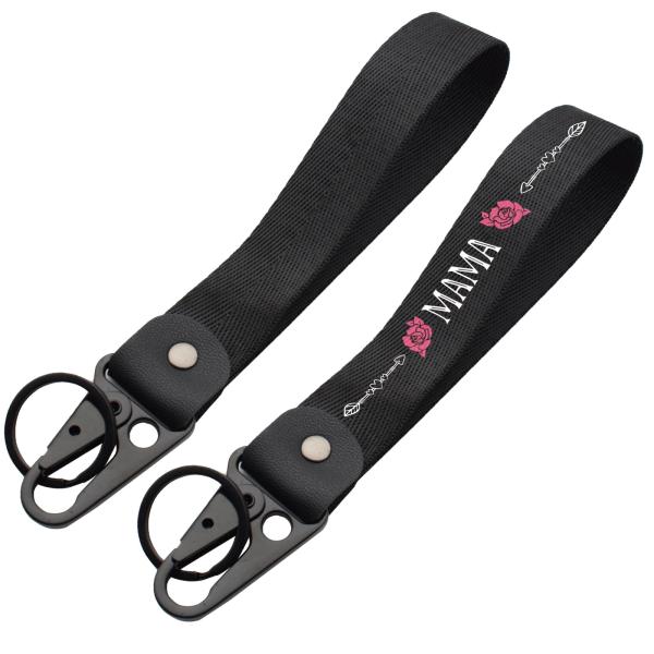 2 Pcs Classic Black＆Blessed Mama Floral Keychain W...