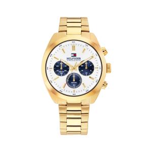Tommy Hilfiger メンズ クロノグラフ 40mm ゴールドIP リンクブレスレット クリームダイヤル ヴィンテージインスパイア