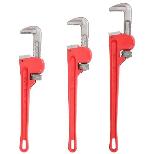 LuckyNote Straight Heavy Duty Pipe Wrench Set Plum...