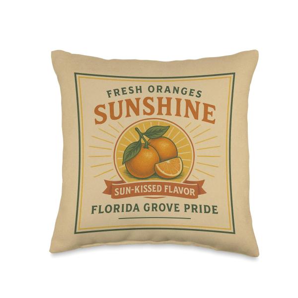 Vintage Orange Crate Label Throw Pillow