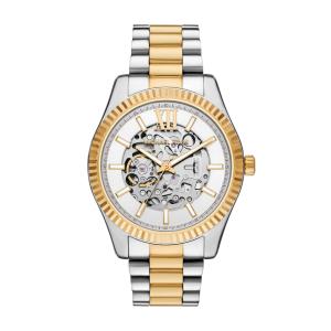 Michael Kors レキシントン 自動巻き ツートーン ステンレススチール メンズ腕時計 MK9243 45mm スケルトンダイヤル 10気圧防水