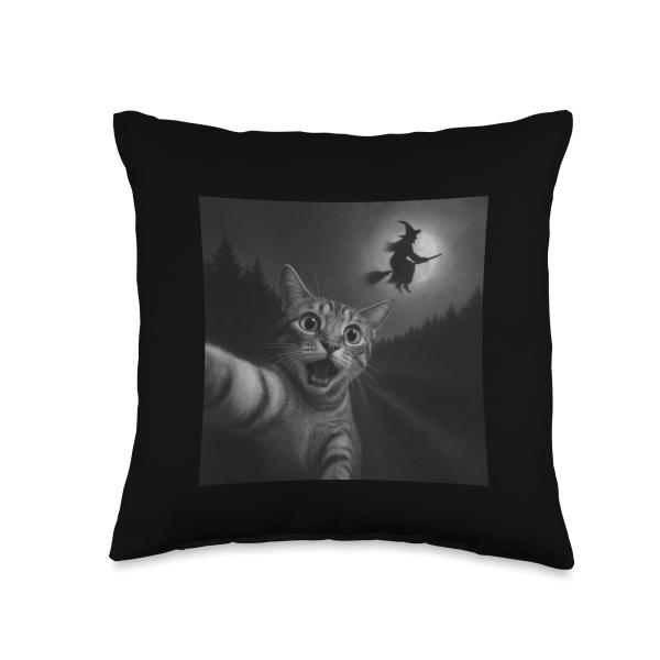 Funny Halloween Surprised Scared Cat Selfie Witch ...