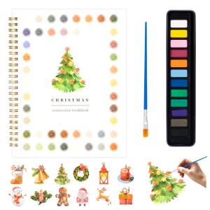 Metyond 水彩ワークブックセット 12色ペイント＆ブラシ付き 初心者向け 大人・ティーン用ギフト クリスマスデザイン