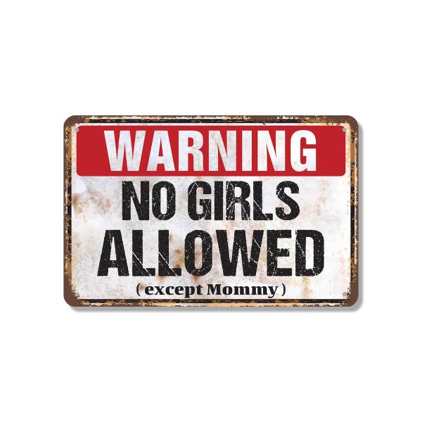 Warning No Girls Allowed Vintage Style 18 Inch x 2...