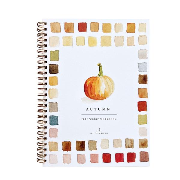 Emily Lex Studioによる秋の水彩画ワークブック、初心者に優しいスケッチイラスト12枚、...