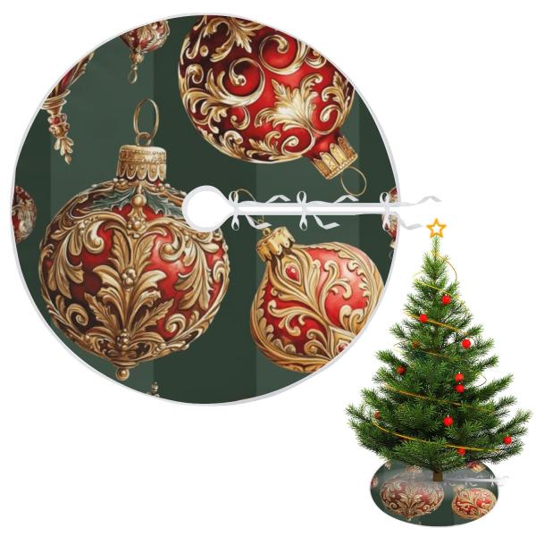 Vintage Christmas Baubles Red Gold Christmas Skirt...