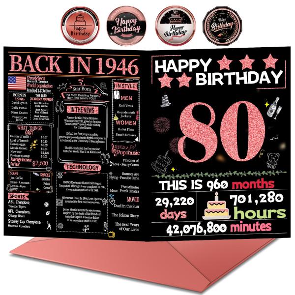 Joycard 80歳の誕生日カード 封筒付き 80歳の誕生日デコレーション おばあちゃんへの80歳...