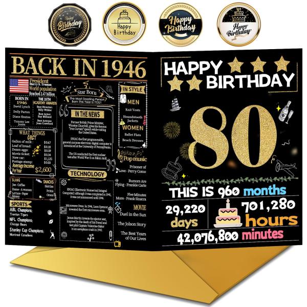 Joycard 80歳の誕生日カード 封筒付き 80歳の誕生日デコレーション 女性 男性 80歳の誕...